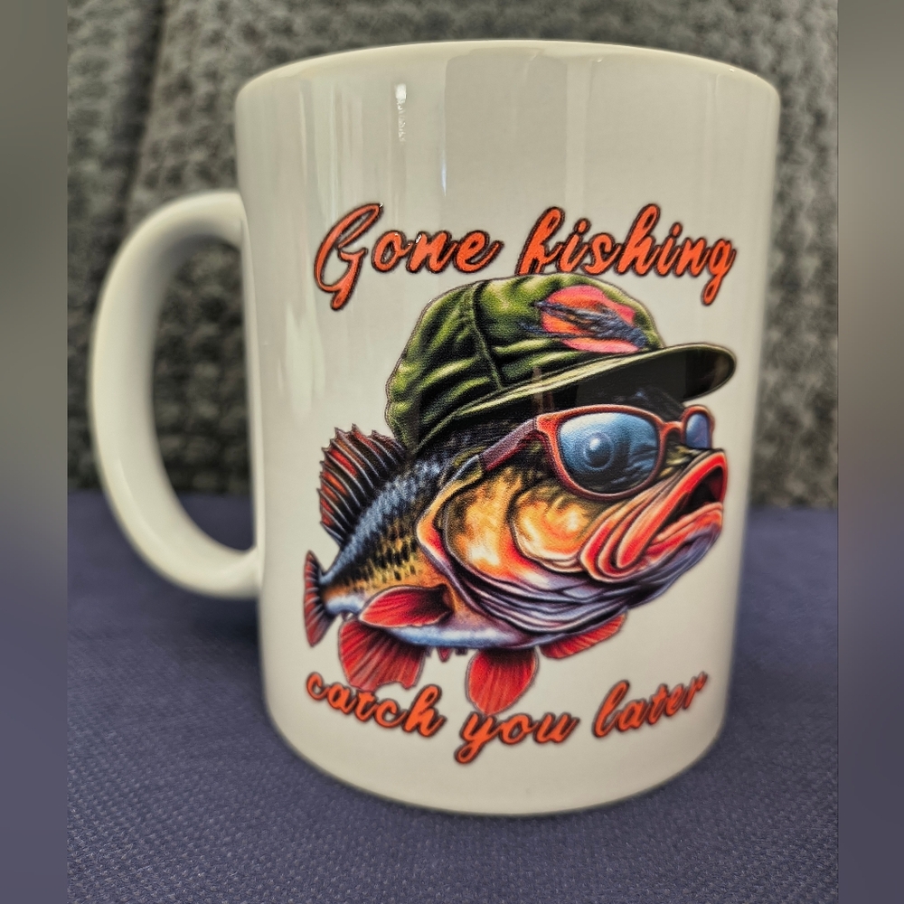 Hand Crafted Father's Day Gone Fishing Catch You Later Coffee Mug - Lt Handed